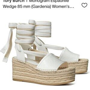 TORY BURCH T Monogram Wedge Espadrille 85MM Size 8 NEW Designer Boho Summertime